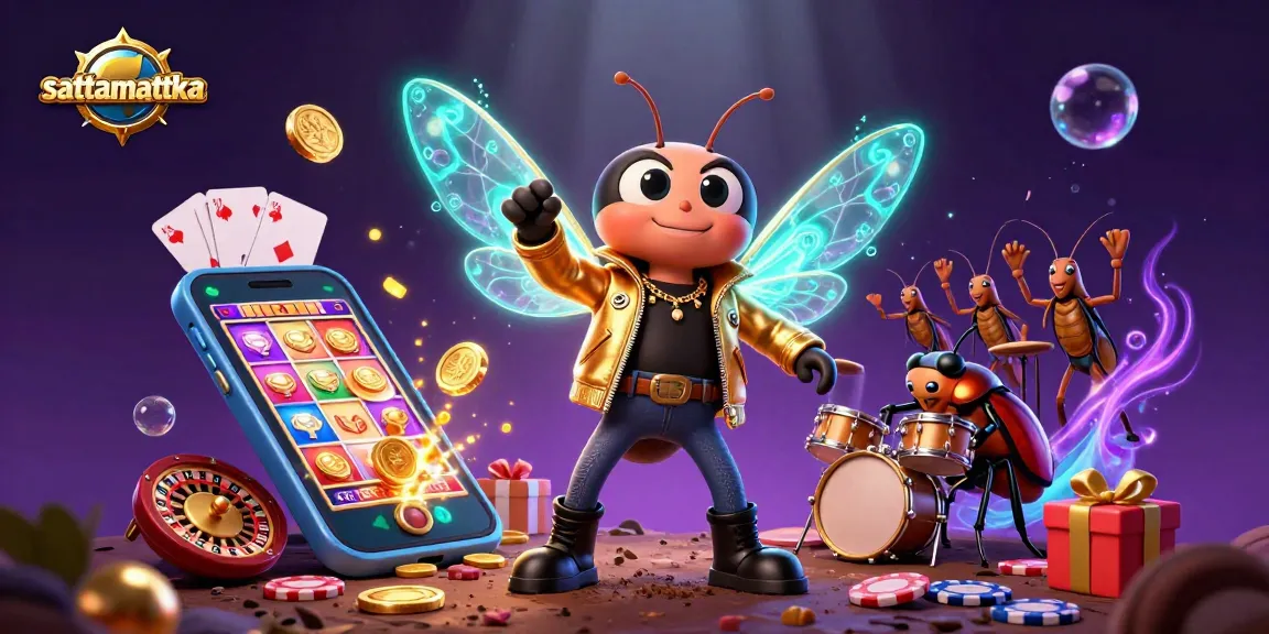 Sattamattka features a lively 3D scene with a rock star cicada amidst casino games, enhanced with dynamic colors.