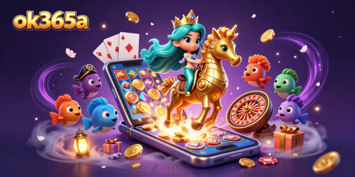 Experience thrilling gaming with ok365a: a vibrant 3D illustration featuring mermaid princess and casino elements.