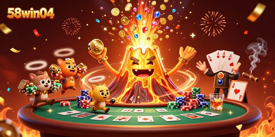 Engage in thrilling action at 58win04 with vibrant 3D casino scene filled with treasures.