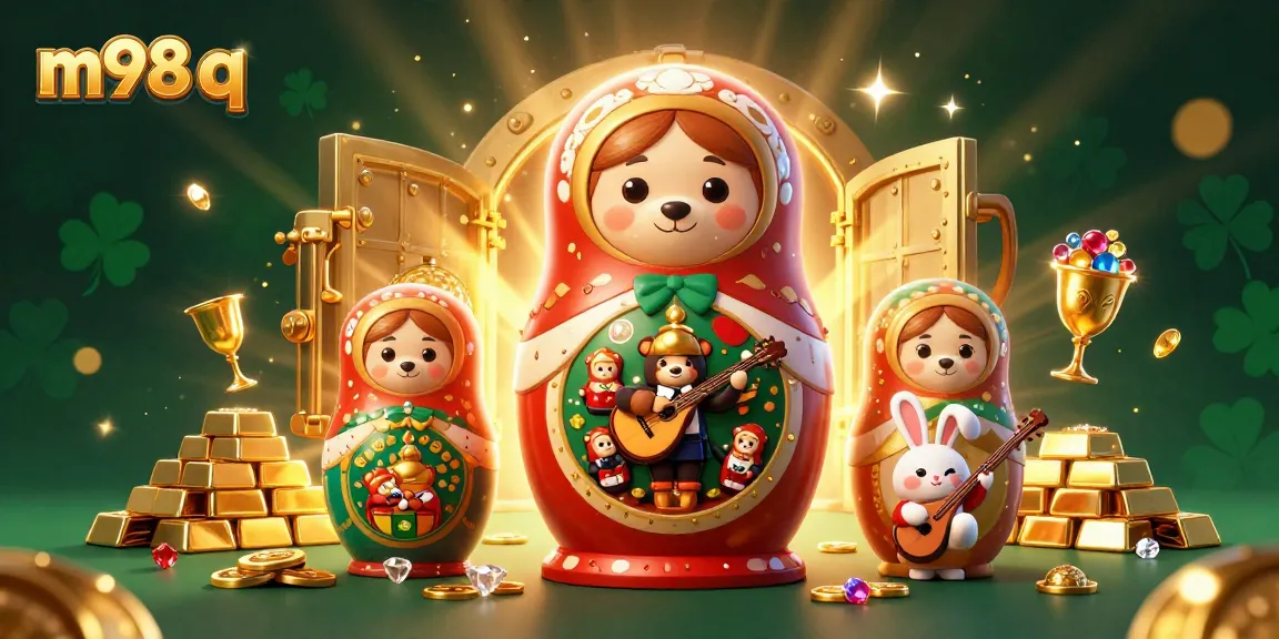 Join the excitement at m98 q with festive casino bears and gold treasures bursting from a vault.