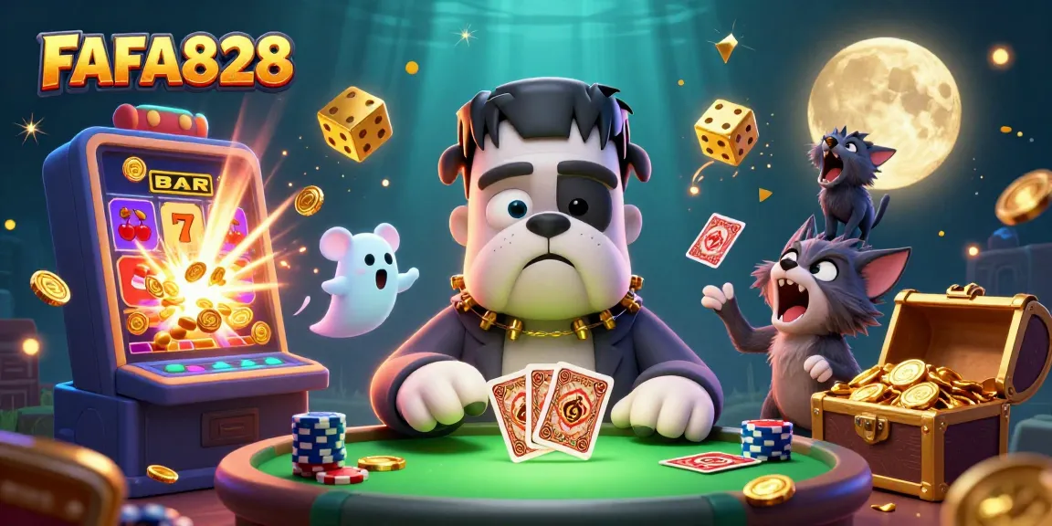 Experience thrilling gameplay at FAFA828 with a lively 3D scene featuring unique casino characters and exciting gaming elements.